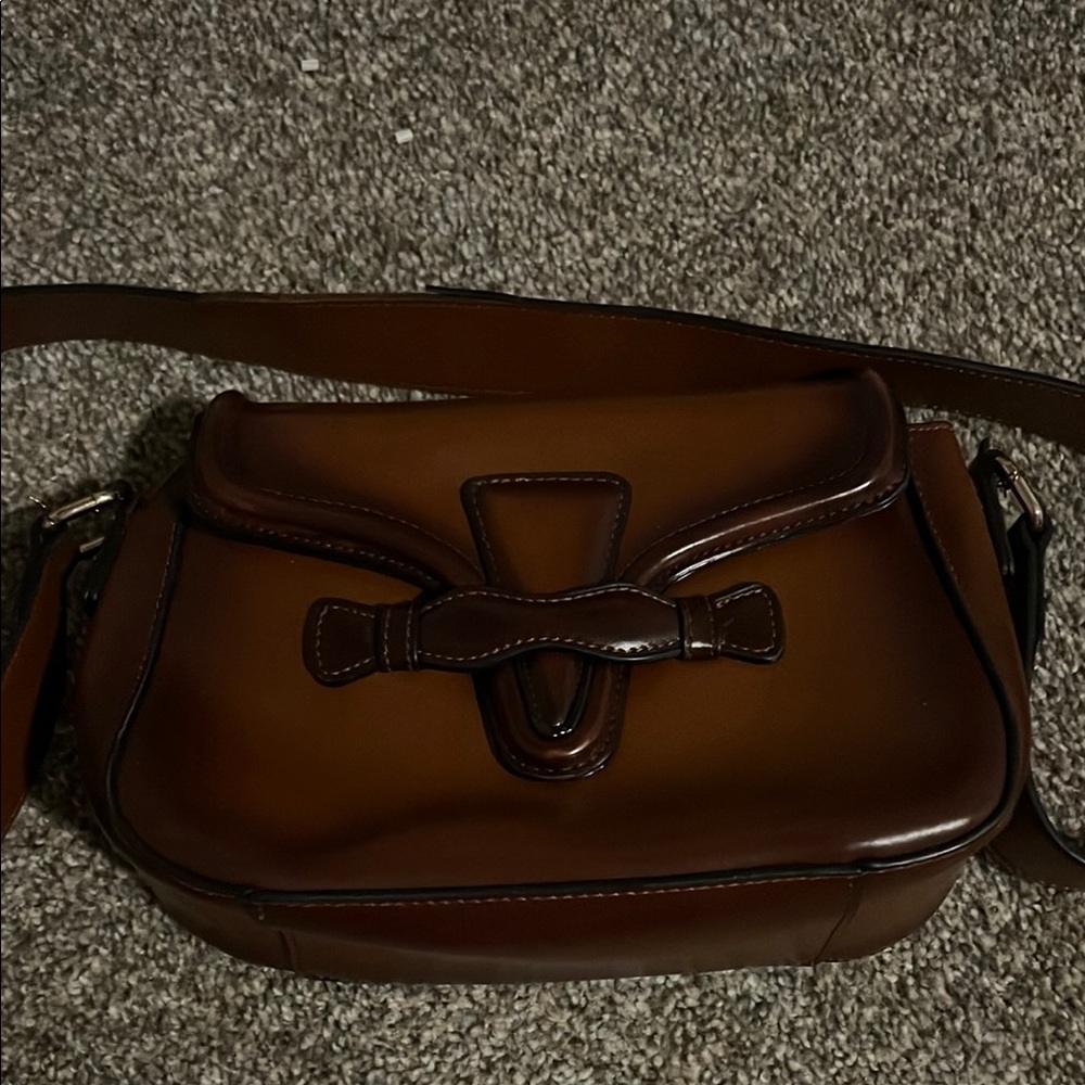 Vintage Brown Faux Leather Crossbody Bag